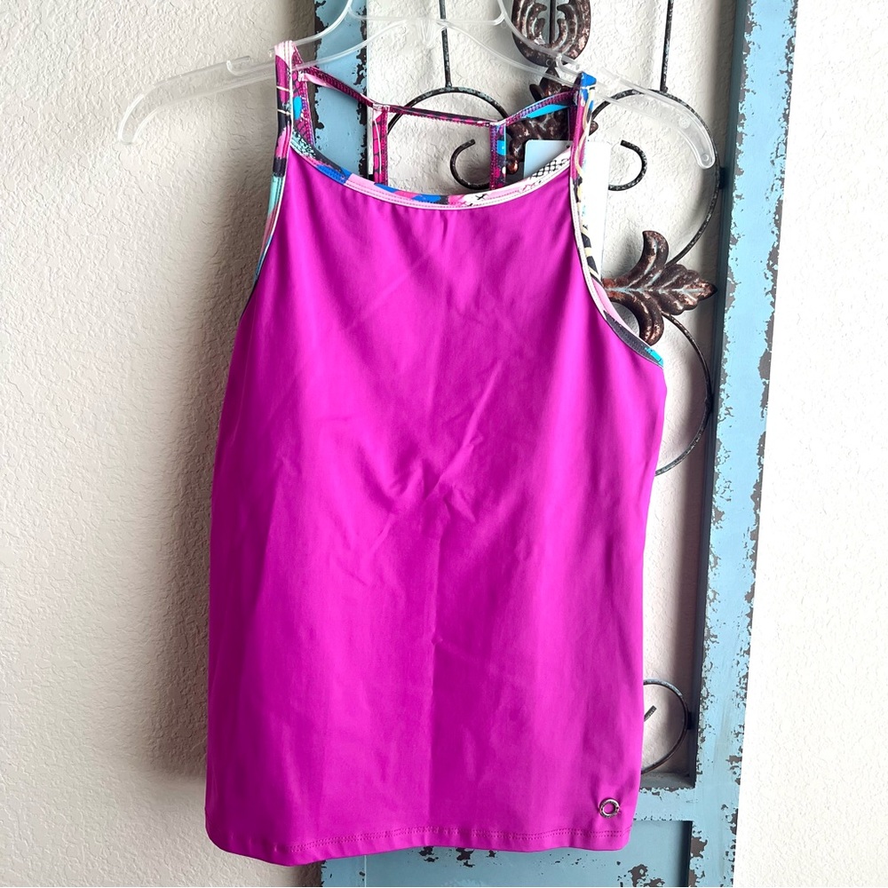 Blue Fish Peace Tank, Fushia with Multicolor Trim, NWT